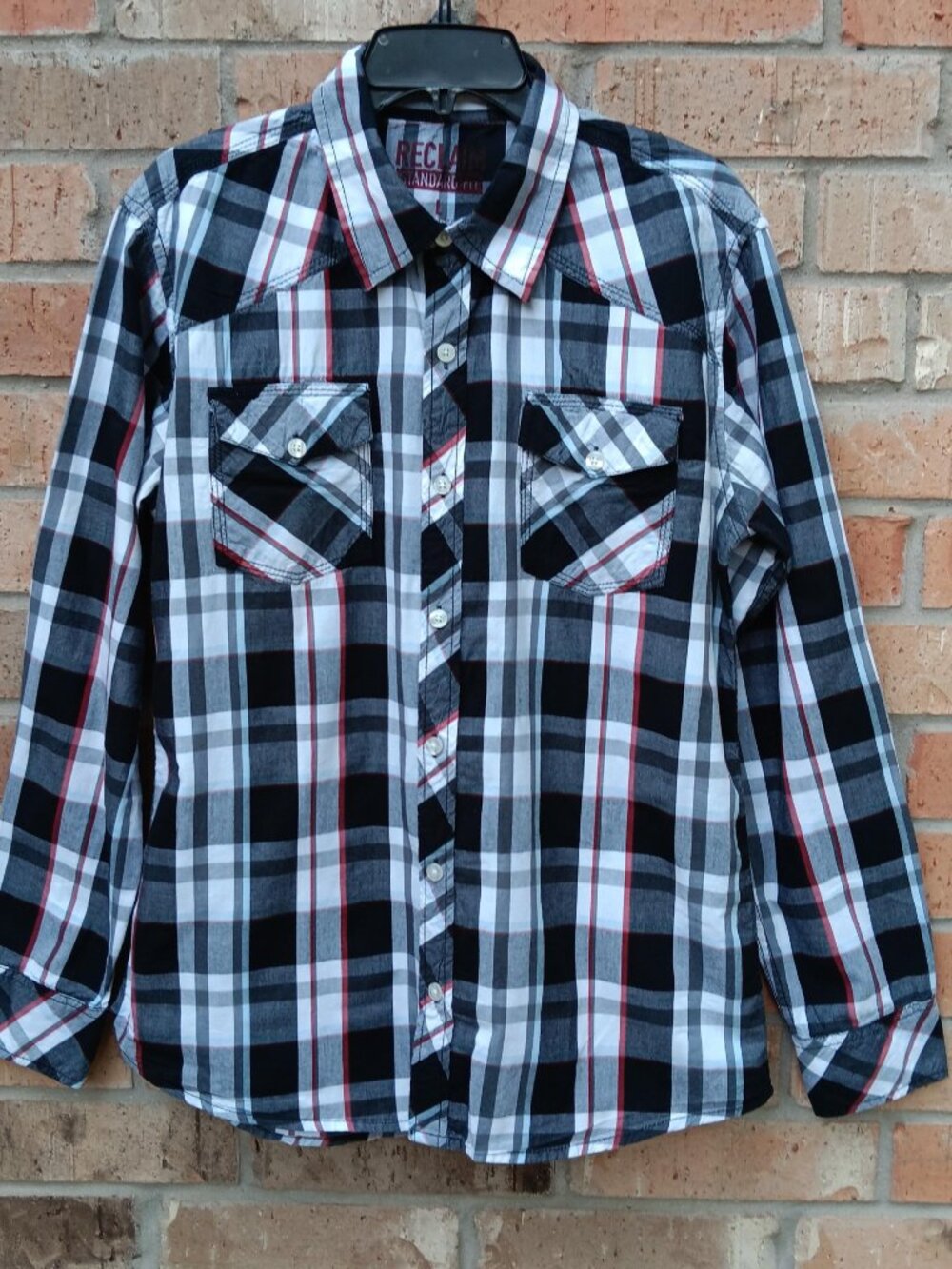 RECLAIM Standard Fit Mens Long Sleeve Western Style Shirt Plaid Size L